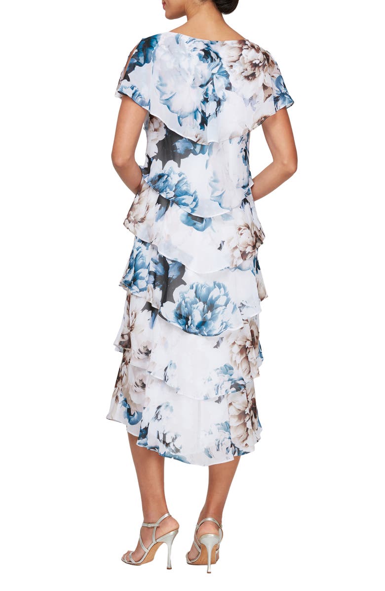 SL FASHIONS Floral Tiered Cocktail Midi Dress, Alternate, color, 