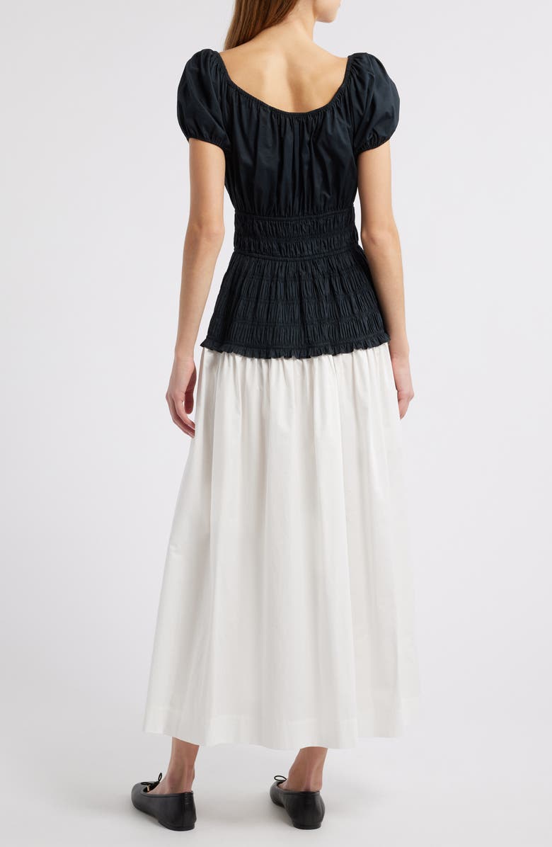 DÔEN Enya Pleated Organic Cotton Maxi Dress, Alternate, color, Black With Salt