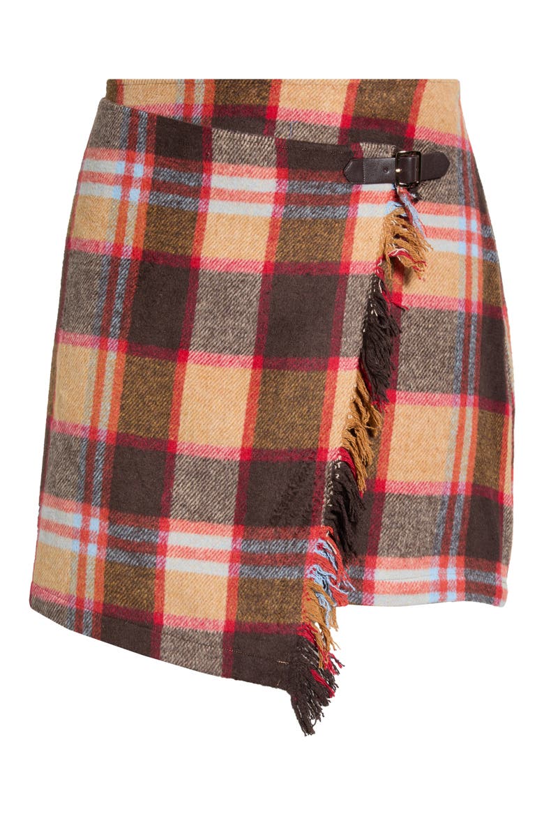 Plaid Faux Wrap Miniskirt, Alternate, color, BROWNMULTI