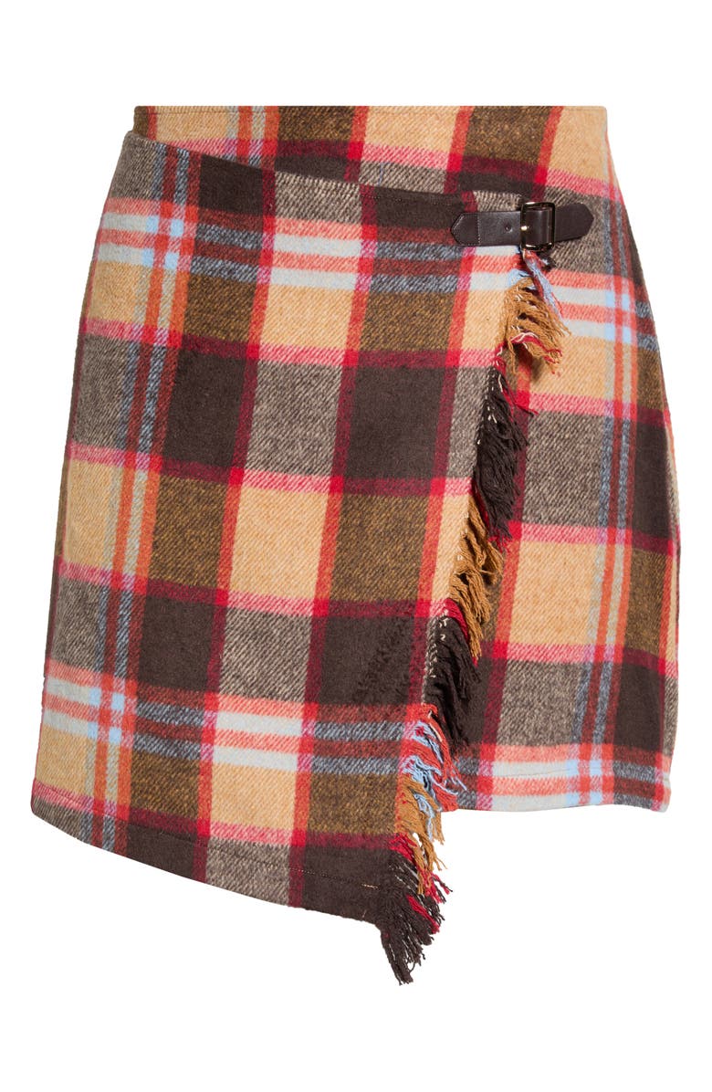 SUGARLIPS Plaid Faux Wrap Miniskirt, Alternate, color, Brownmulti