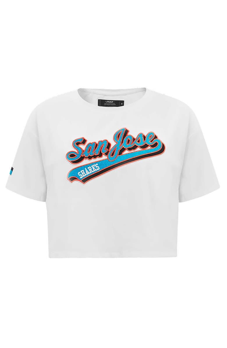 PRO STANDARD Women's Pro Standard White San Jose Sharks Boxy Script Tail Cropped T-Shirt, Alternate, color, 