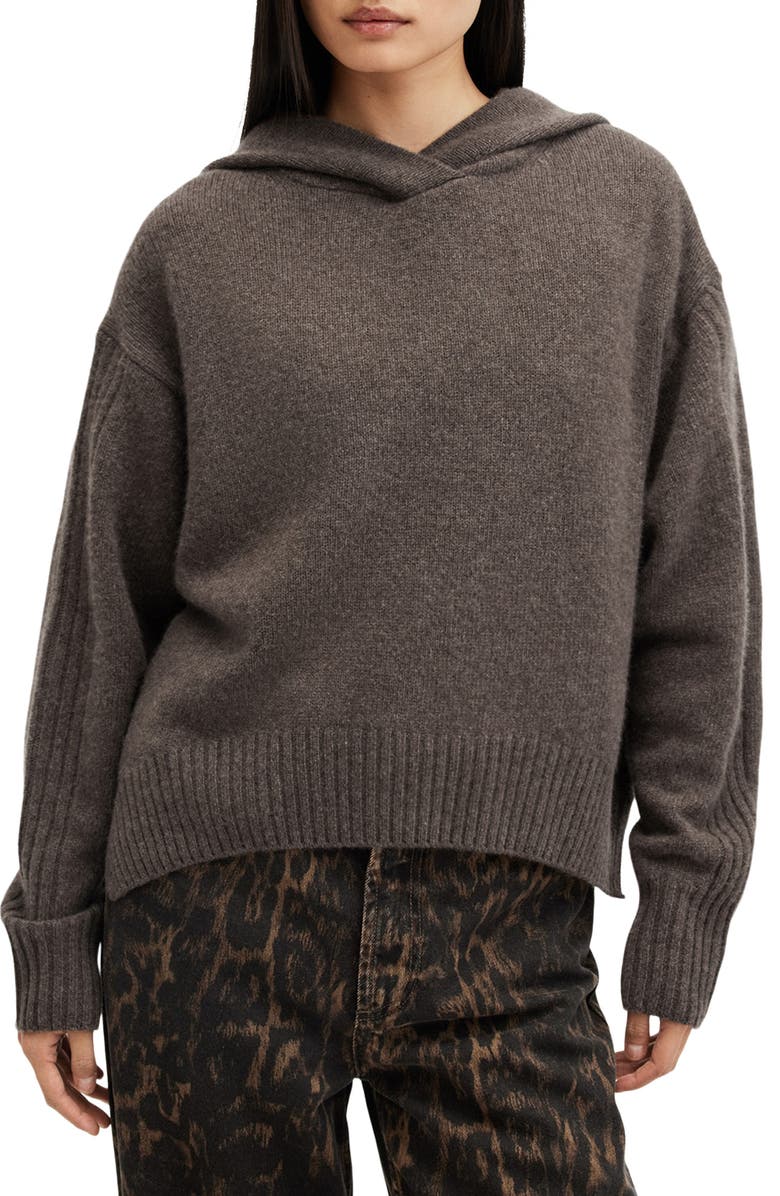 AllSaints Ines Cashmere & Wool Hooded Sweater, Main, color, Mocca Brown