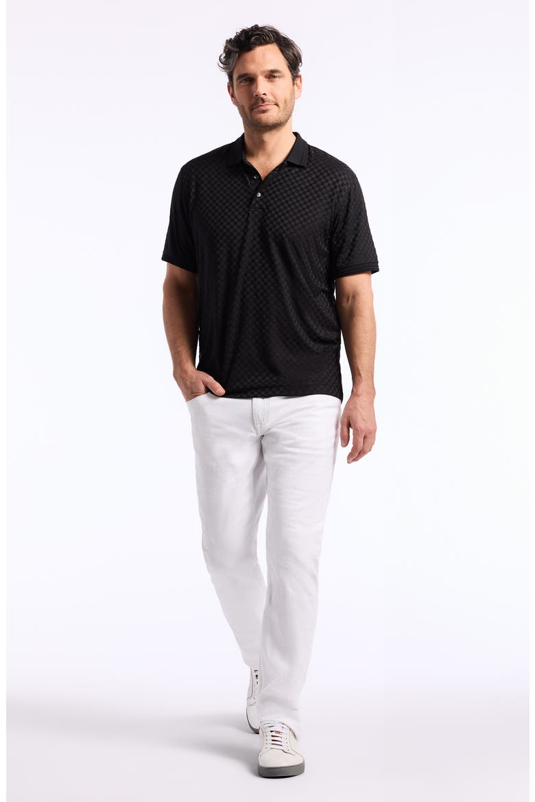 Aaron Checkered Knit Polo, Alternate, color, BLACK