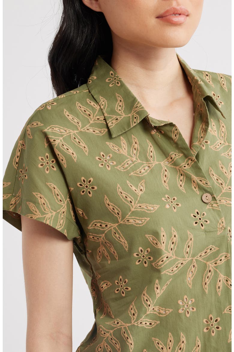 Cotton Broderie Anglaise Camp Shirt, Alternate, color, AGAVE SAND