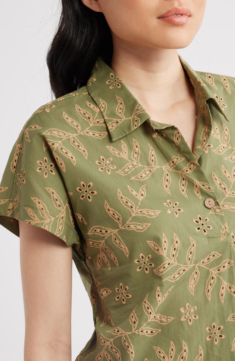 Tahari ASL Cotton Broderie Anglaise Camp Shirt, Alternate, color, Agave Sand