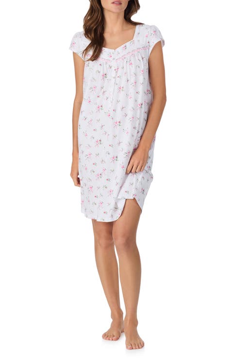 Floral Cap Sleeve Short Cotton Nightgown