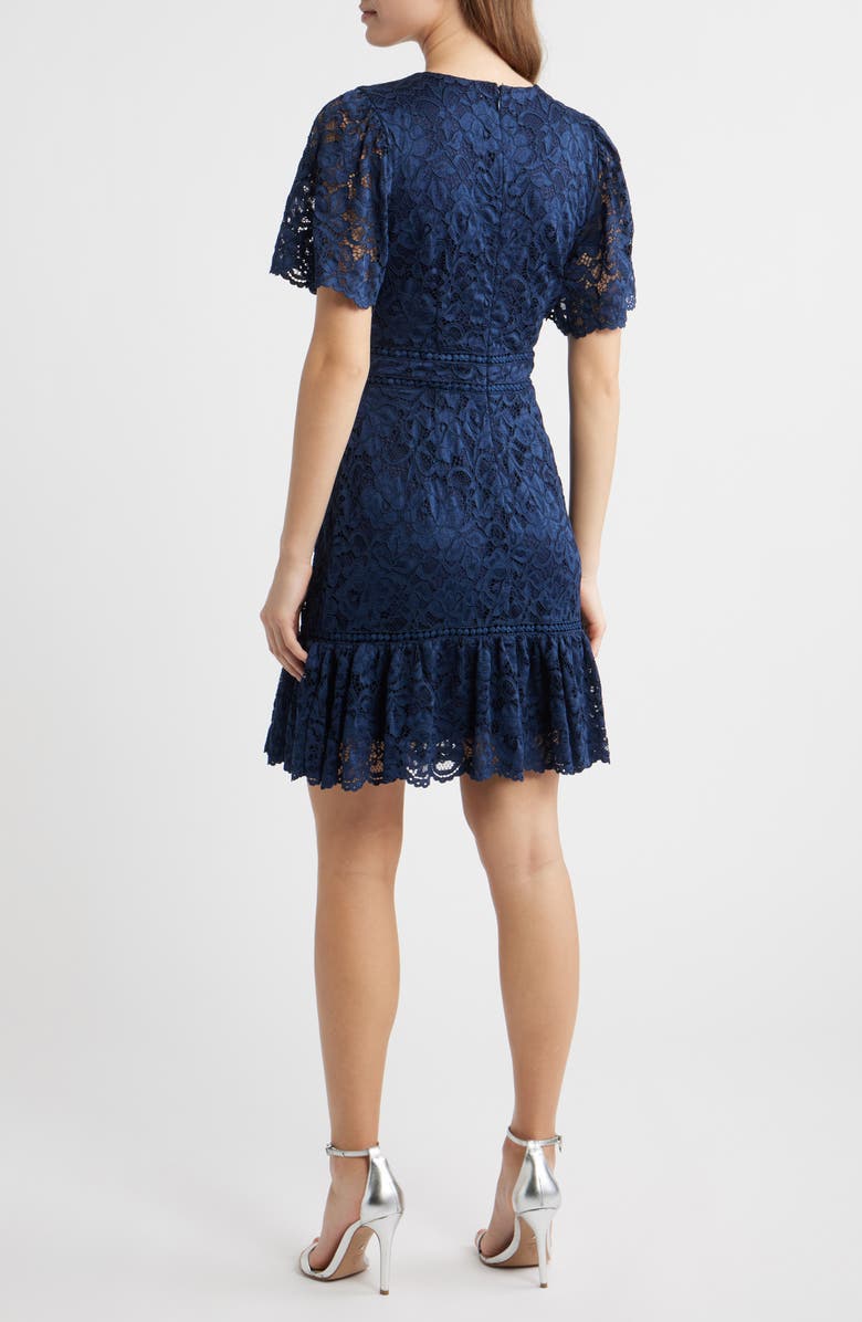 Sam Edelman Lace Embroidered Flounce Hem Dress, Alternate, color, Navy