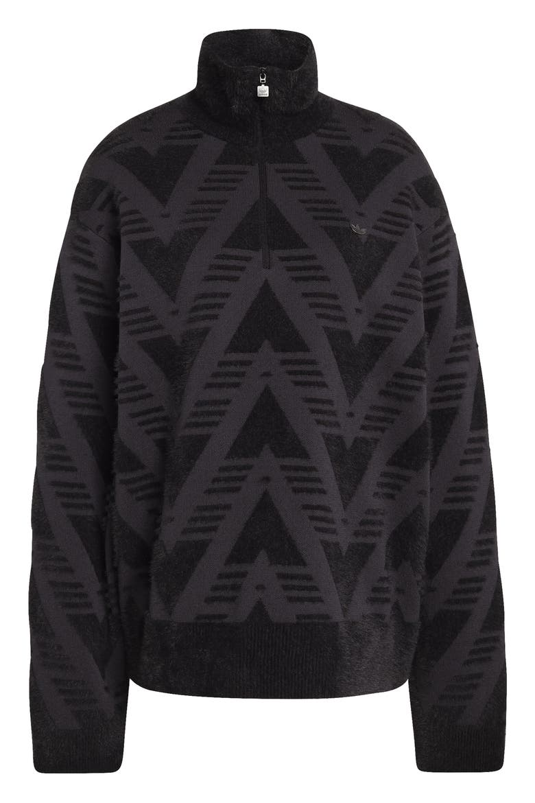 Chevron Knit Half Zip Pullover Sweater, Alternate, color, BLACK