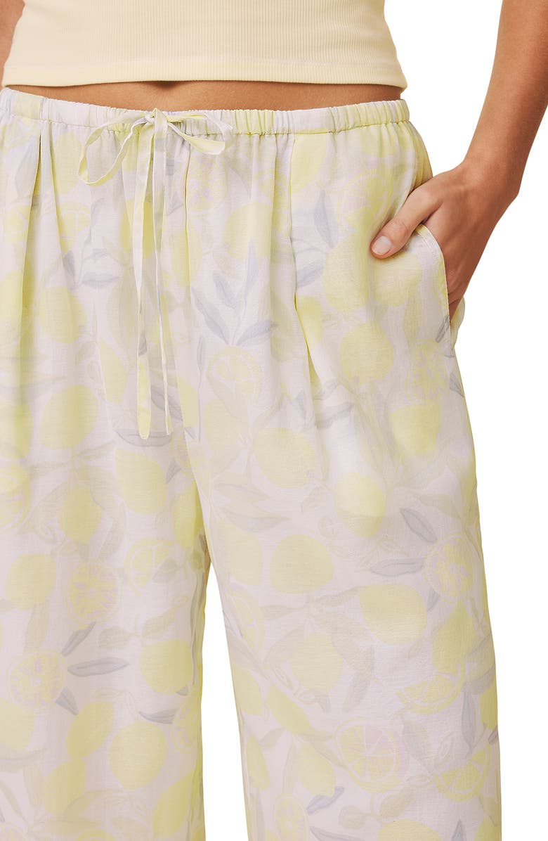 Splendid Lia Lemon Print Drawstring Pants, Alternate, color, Purple/ Lemon Print
