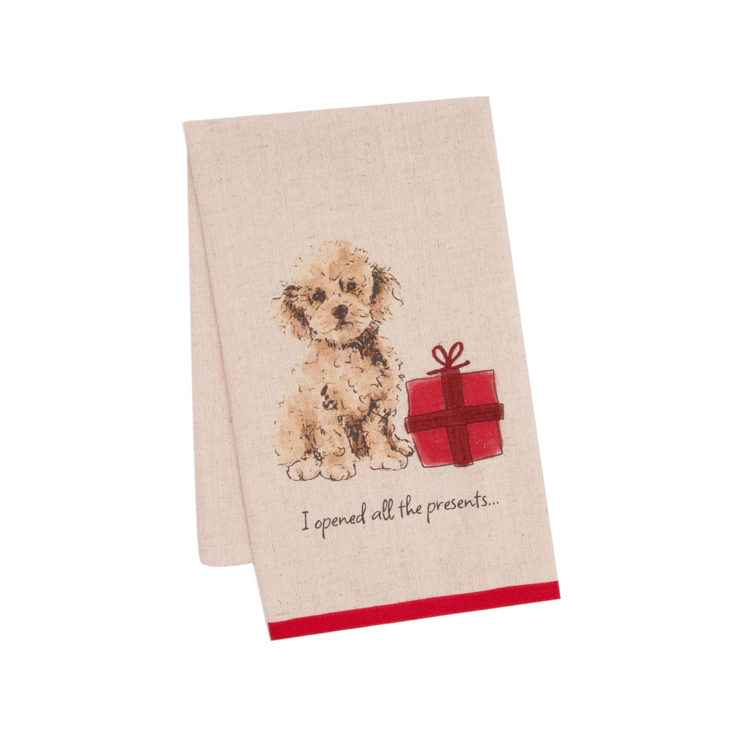 Carol & Frank Goldendoodle Present Pet Holiday Christmas Towel In Brown
