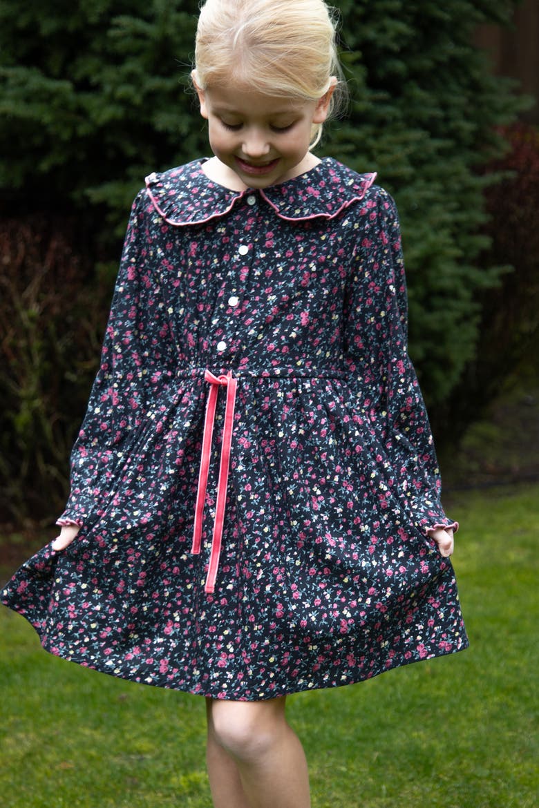 Girls Adelaide Velvet Tie Dress, Alternate, color, Ebony Floral