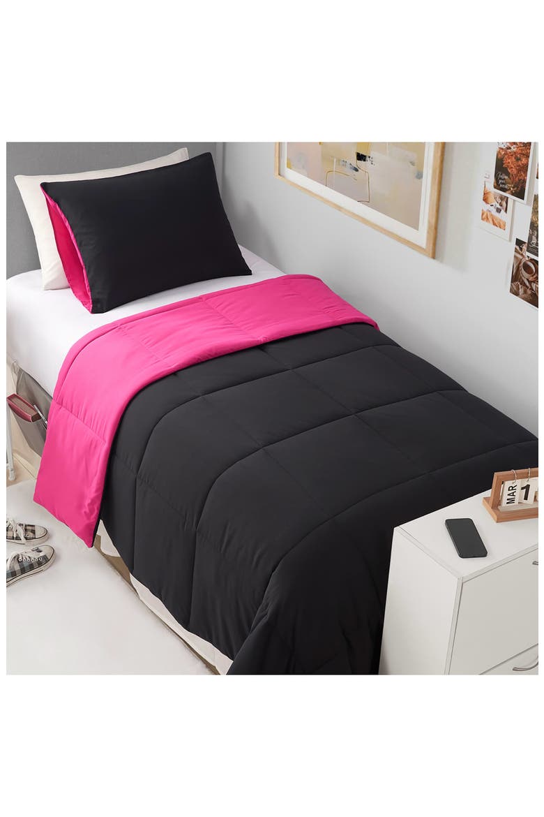 Reversible Comforter Set, Alternate, color, BLACK/HOT PINK