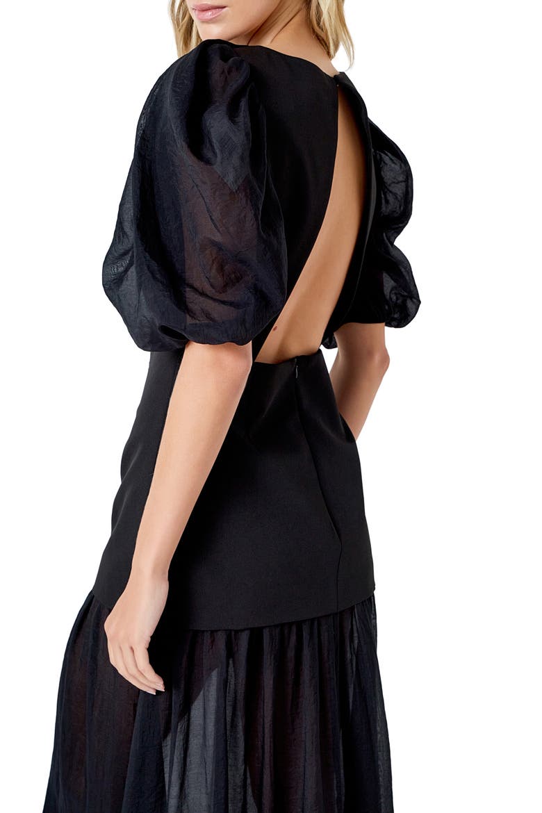 Drop Waist Puff Sleeve Maxi Dress, Alternate, color, BLACK