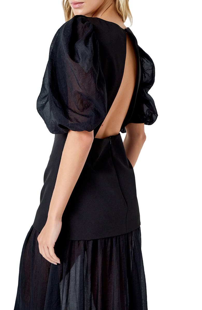 Endless Rose Drop Waist Puff Sleeve Maxi Dress, Alternate, color, Black