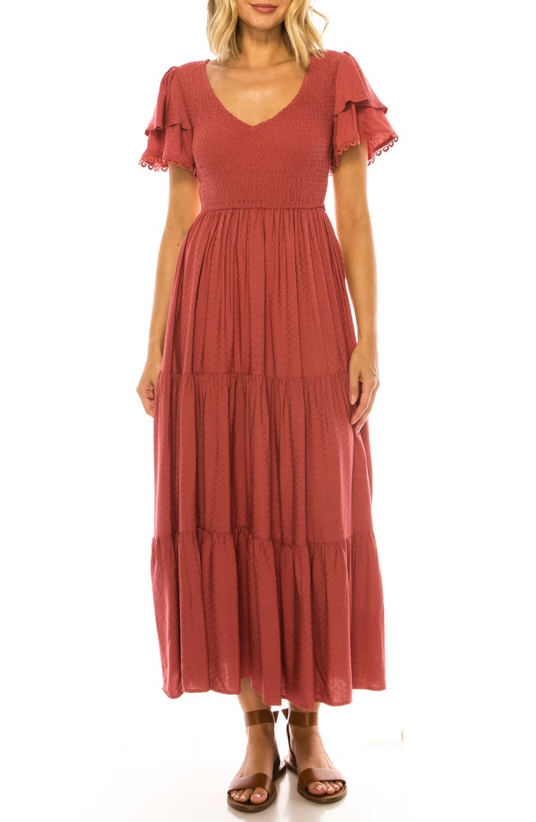 A COLLECTIVE STORY Tiered Woven Midi Dress, Main, color, Astro Dust