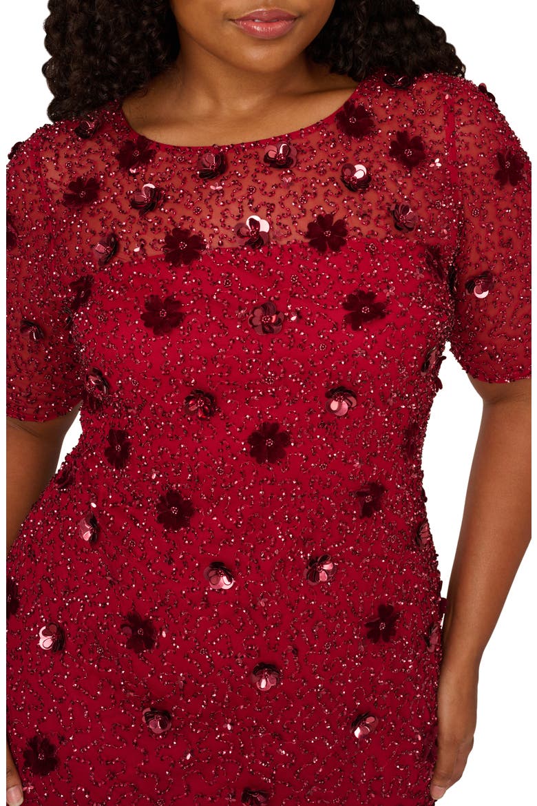 3D Floral Sequin Beaded Cocktail Dress, Alternate, color, CRANBERRY