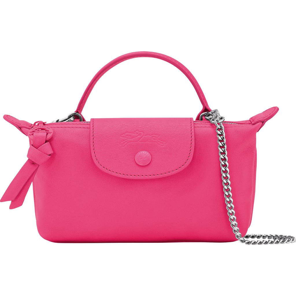 Longchamp Le Pliage Pink Leather Cosmetics Case In Pink