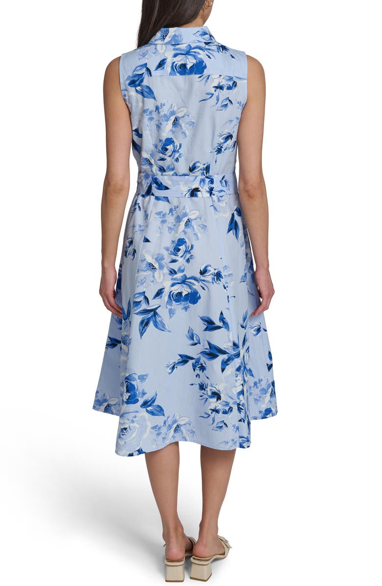 Calvin Klein Sleeveless Cotton Shirtdress, Alternate, color, Chambray Multi