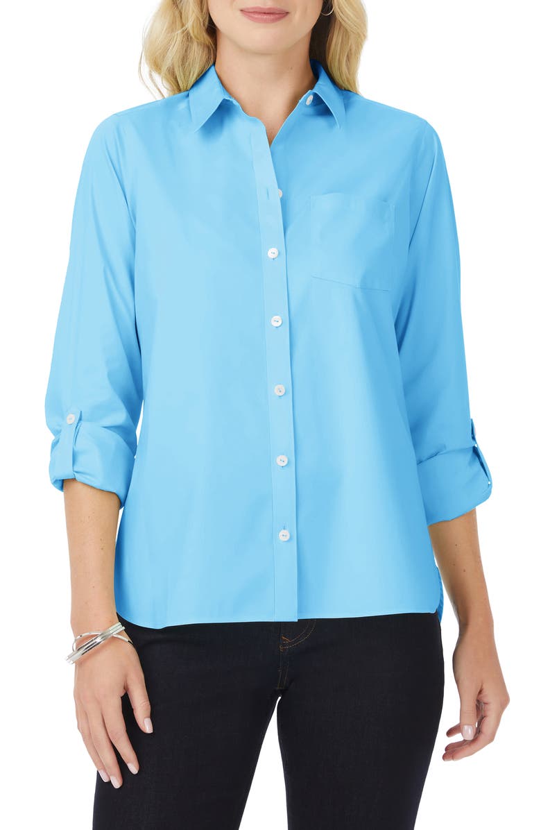 Foxcroft Cole Roll Sleeve Button-Up Shirt, Main, color, Baltic Blu