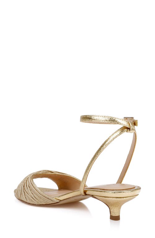Jewel Badgley Mischka Nance Ankle Strap Kitten Heel Sandal In Gold Textile