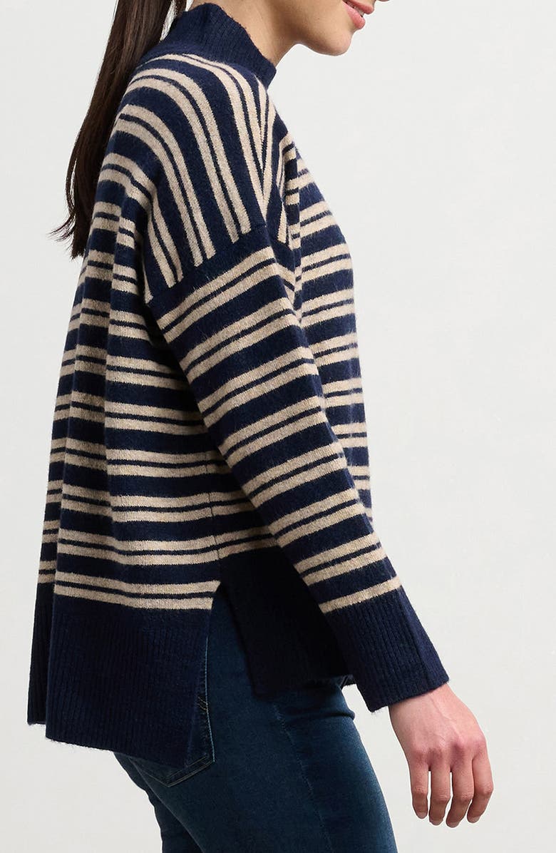 Hatley Double Stripe Mock Neck Sweater, Alternate, color, Navy And Camel Stripe