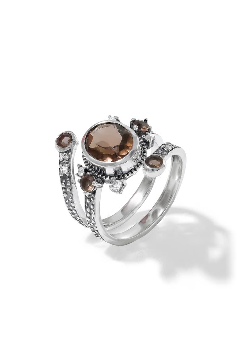 Silver Plated Smoky Quartz Statement Ring, Alternate, color, BROWN