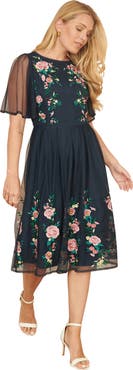 Yumi Embroidered Mesh Sleeve Prom Dress