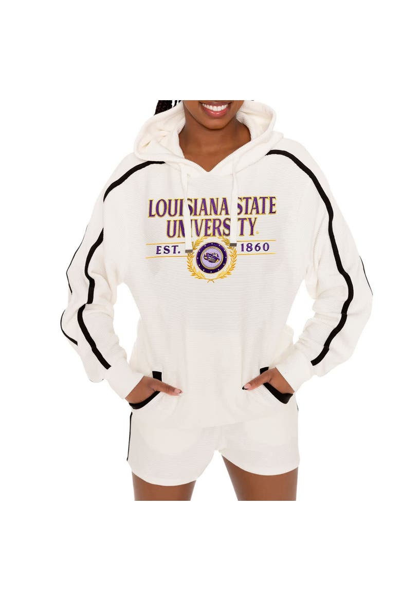 Women's Gameday Couture Cream LSU Tigers Down, Set, Go Pullover Hoodie and Shorts Set, Alternate, color, Cream