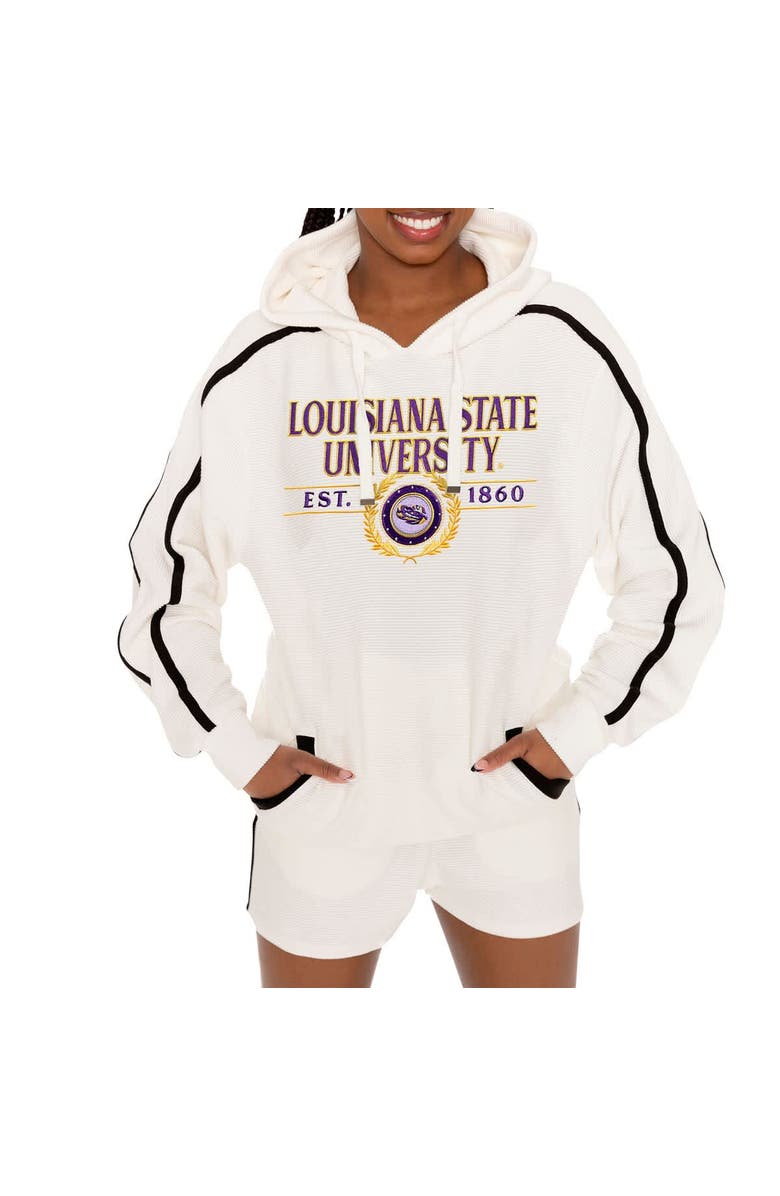 GAMEDAY COUTURE Women's Gameday Couture Cream LSU Tigers Down, Set, Go Pullover Hoodie and Shorts Set, Alternate, color, Cream