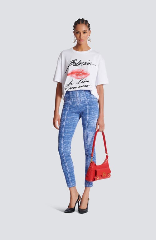 Shop Balmain Jacquard Knit Leggings With Denim Effect