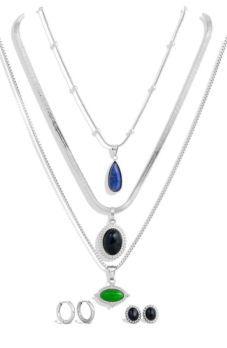 SAVVY CIE JEWELS Holiday Semiprecious Stone Pendants, Chains & Earrings 8-Piece Set, Main, color, White