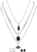 SAVVY CIE JEWELS Holiday Semiprecious Stone Pendants, Chains & Earrings 8-Piece Set