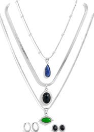 SAVVY CIE JEWELS Holiday Semiprecious Stone Pendants, Chains & Earrings 8-Piece Set