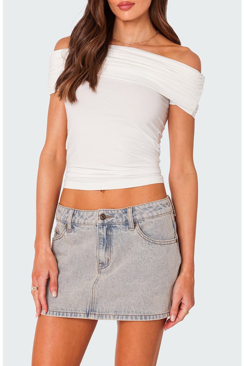 Strawberry Foldover Off the Shoulder Crop Top, Main, color, WHITE