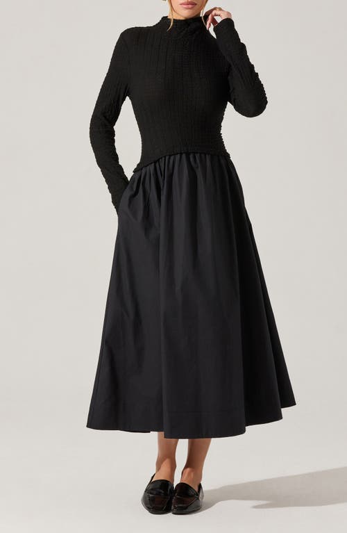 Astr The Label Kearney Long Sleeve Mixed Media Dress In Black
