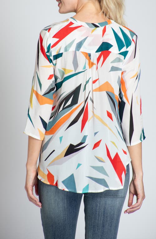 Apny Tie Neck Top In Red Multi