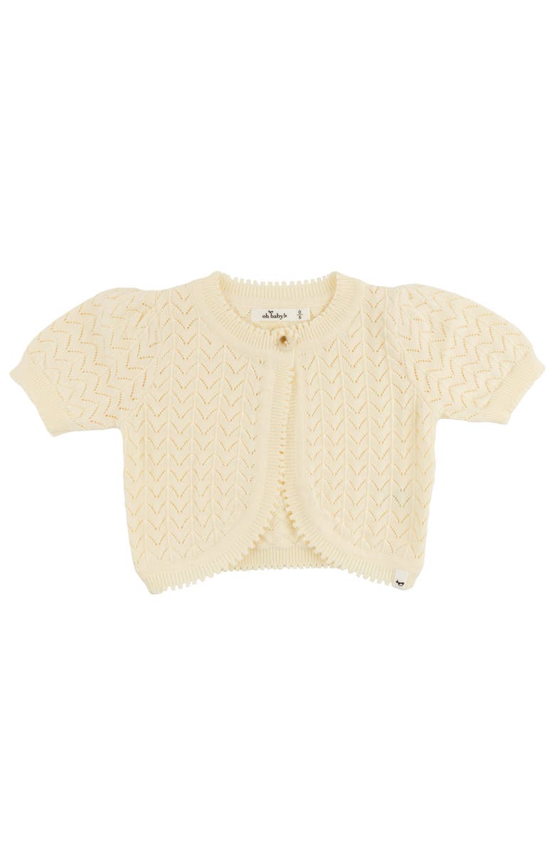 oh baby! Wave Stitch Juliet Pointelle Short Sleeve Cardigan, Main, color, Butter
