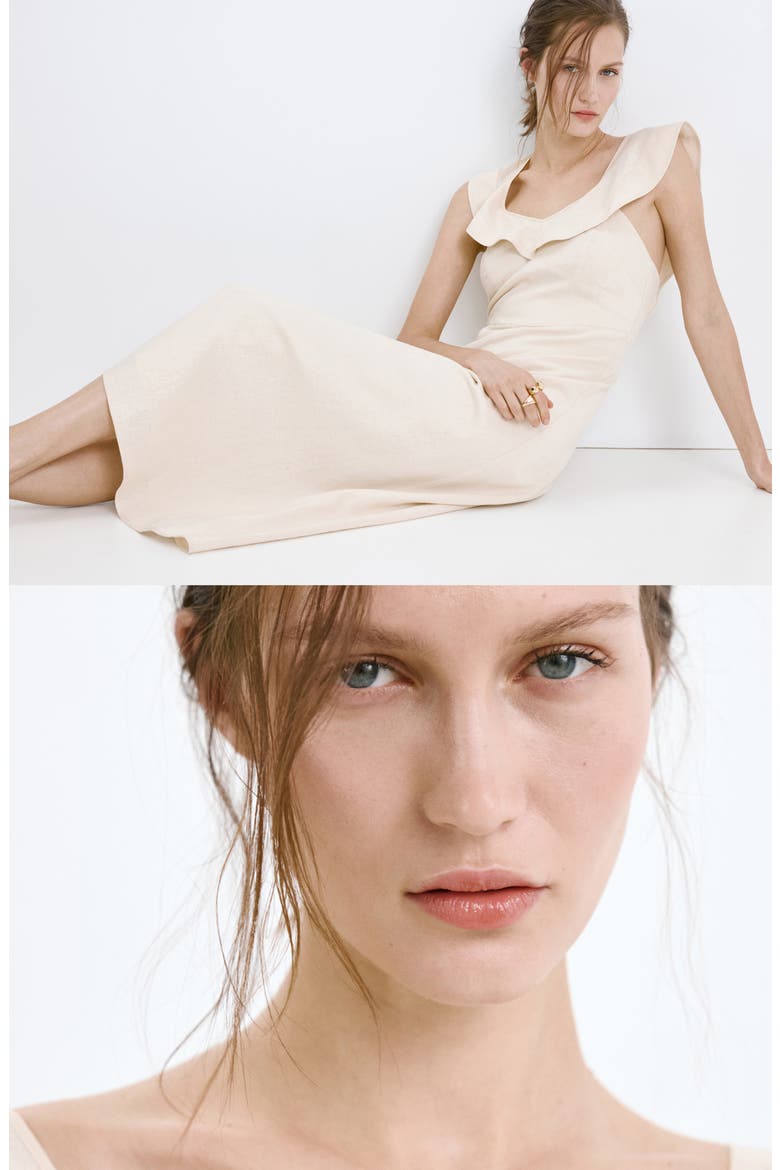 Ruffle Linen Blend Midi Dress, Alternate, color, SAND