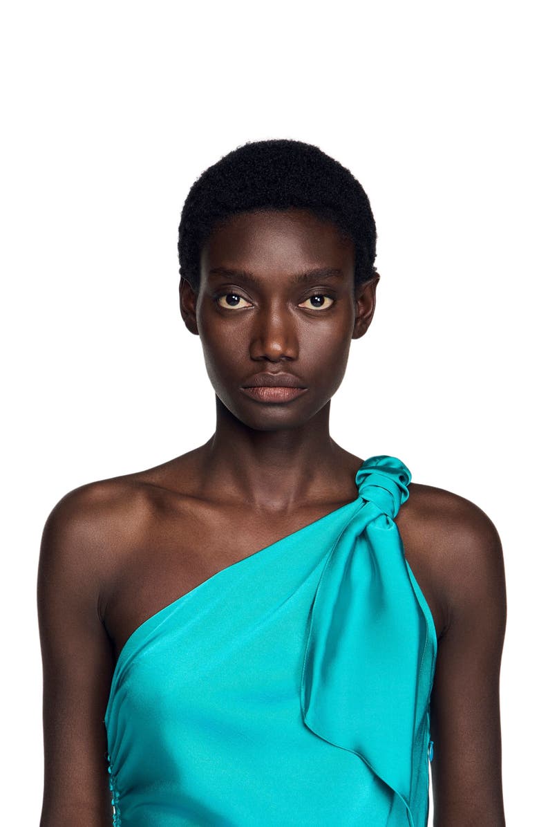 SANDRO Satin-effect maxi dress with bow, Alternate, color, Green