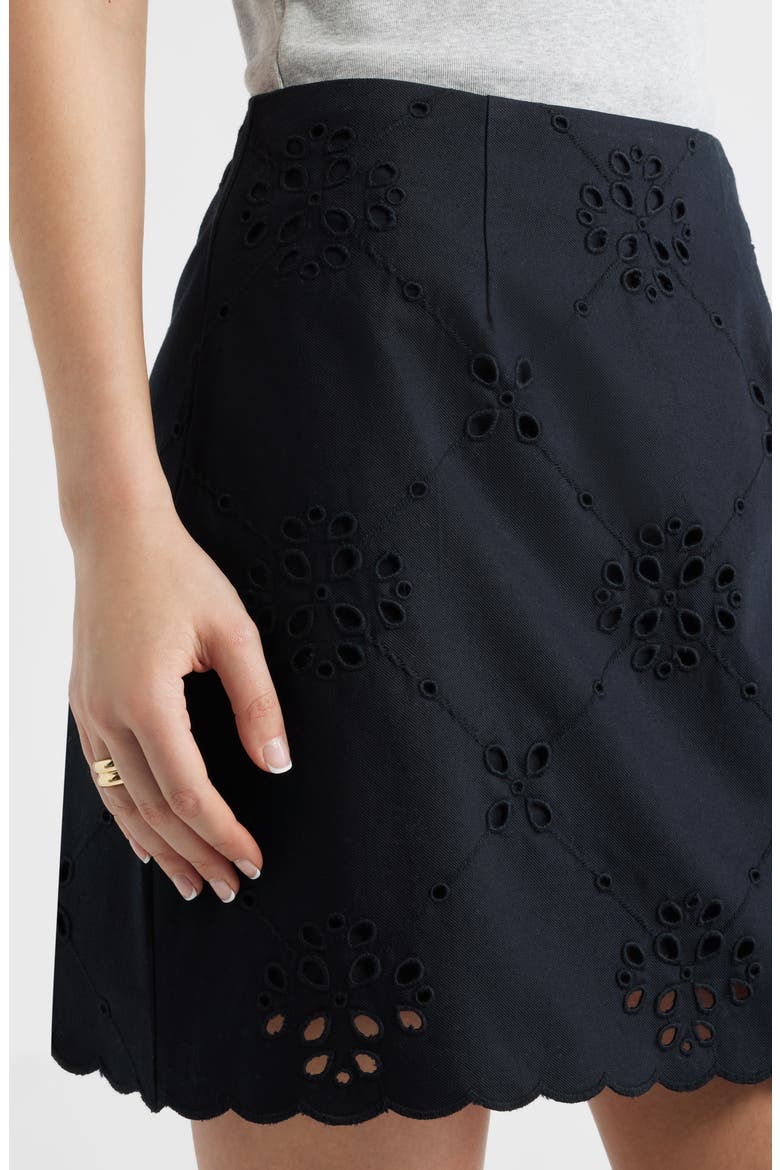 Eyelet Lace Miniskirt, Alternate, color, BLACK