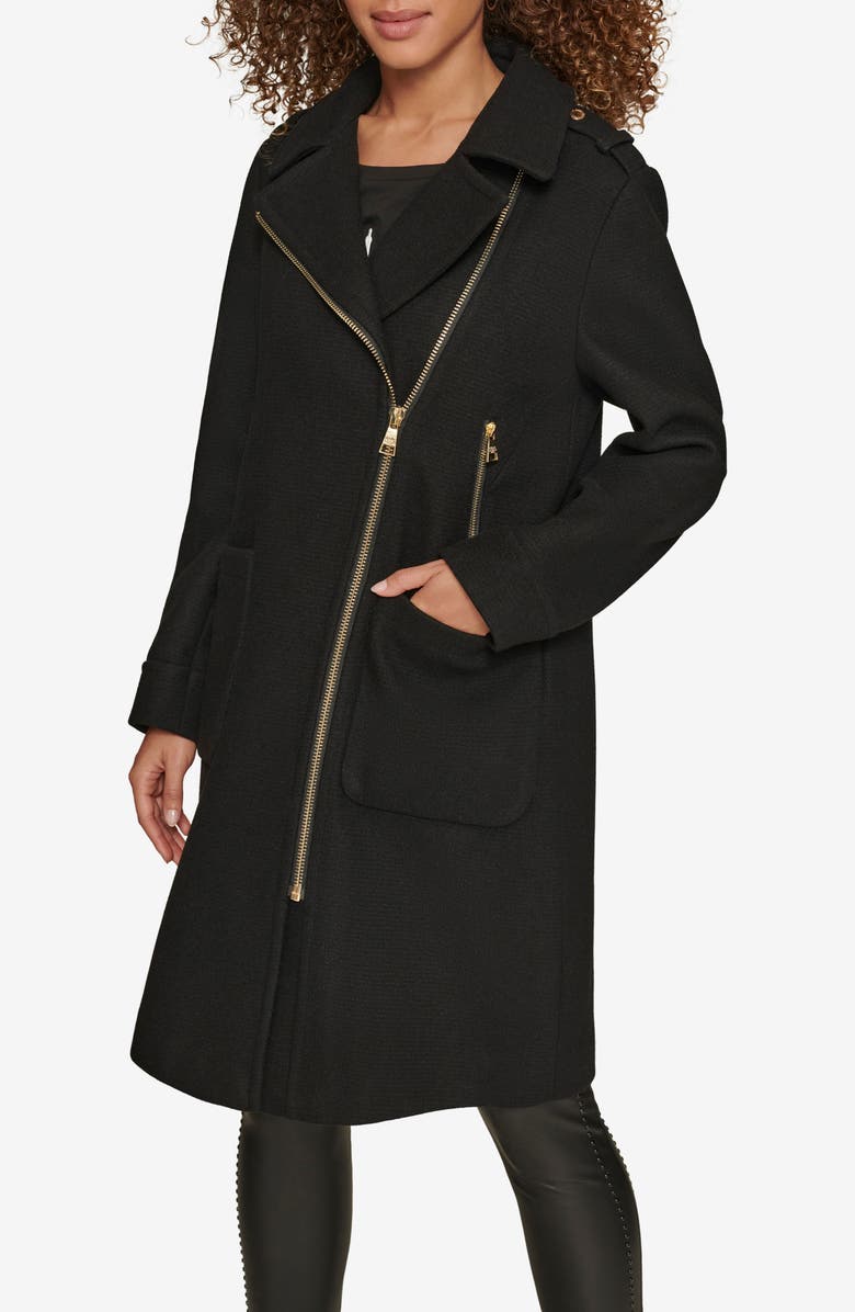 KARL LAGERFELD PARIS Long Wool Blend Moto Jacket, Main, color, Black