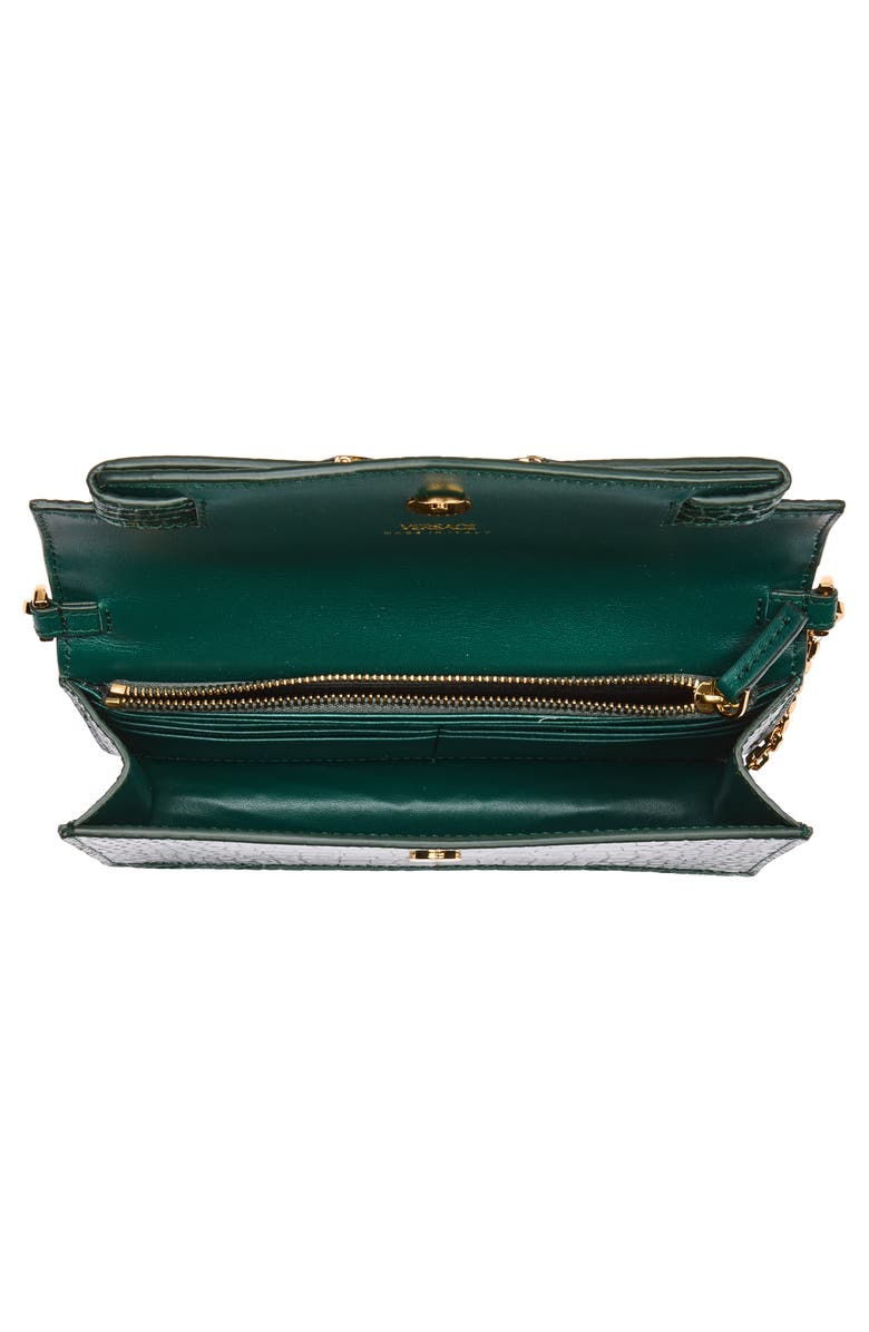 Versace Medusa Croc Embossed Leather Wallet on a Chain, Alternate, color, Dark Emerald Gold