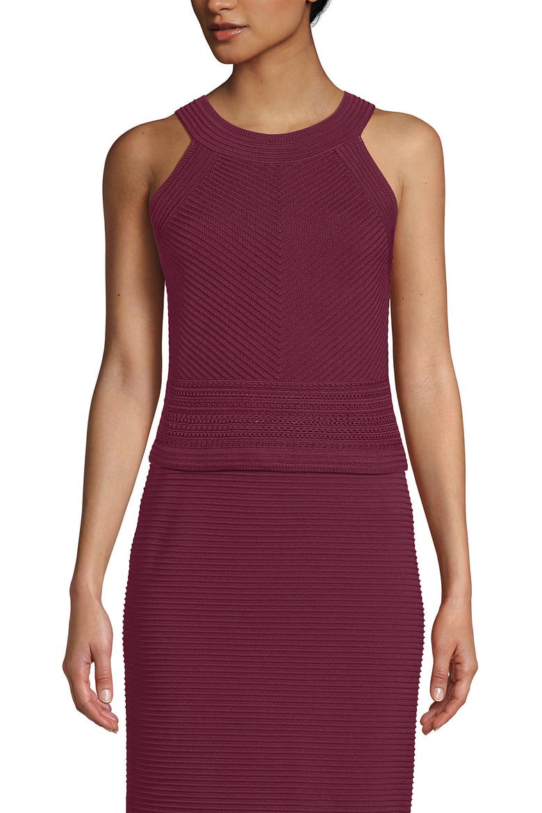 Gassed Cotton Pointelle Halter Top Sweater Set Top, Alternate, color, Burgundy Spritz