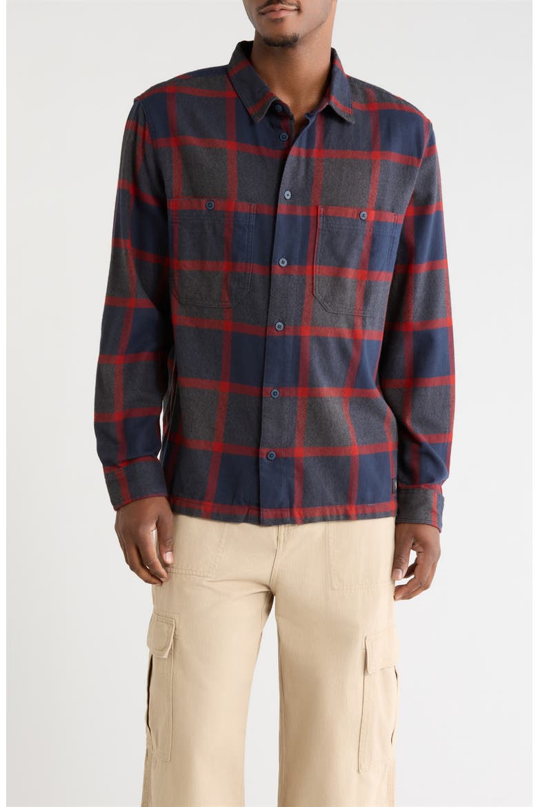Larkspur Plaid Organic Cotton Flannel Button-Up Shirt, Main, color, PARISIAN NIGHT-POPPY EMBER