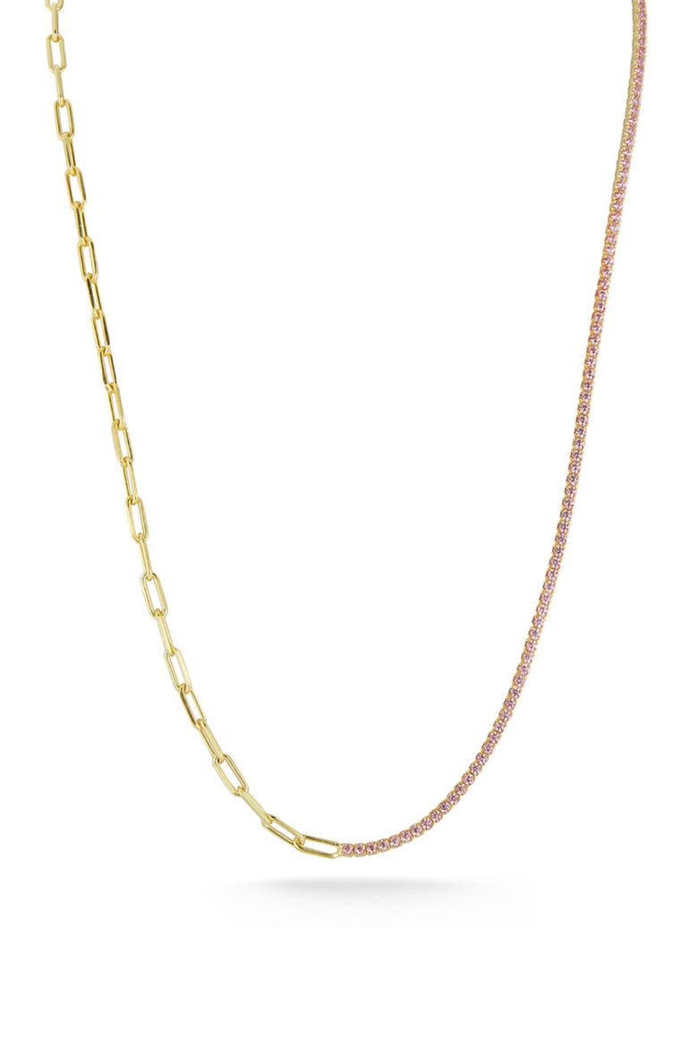 14K Gold Plated Cubic Zirconia Tennis Necklace, Main, color, GOLD/ PINK
