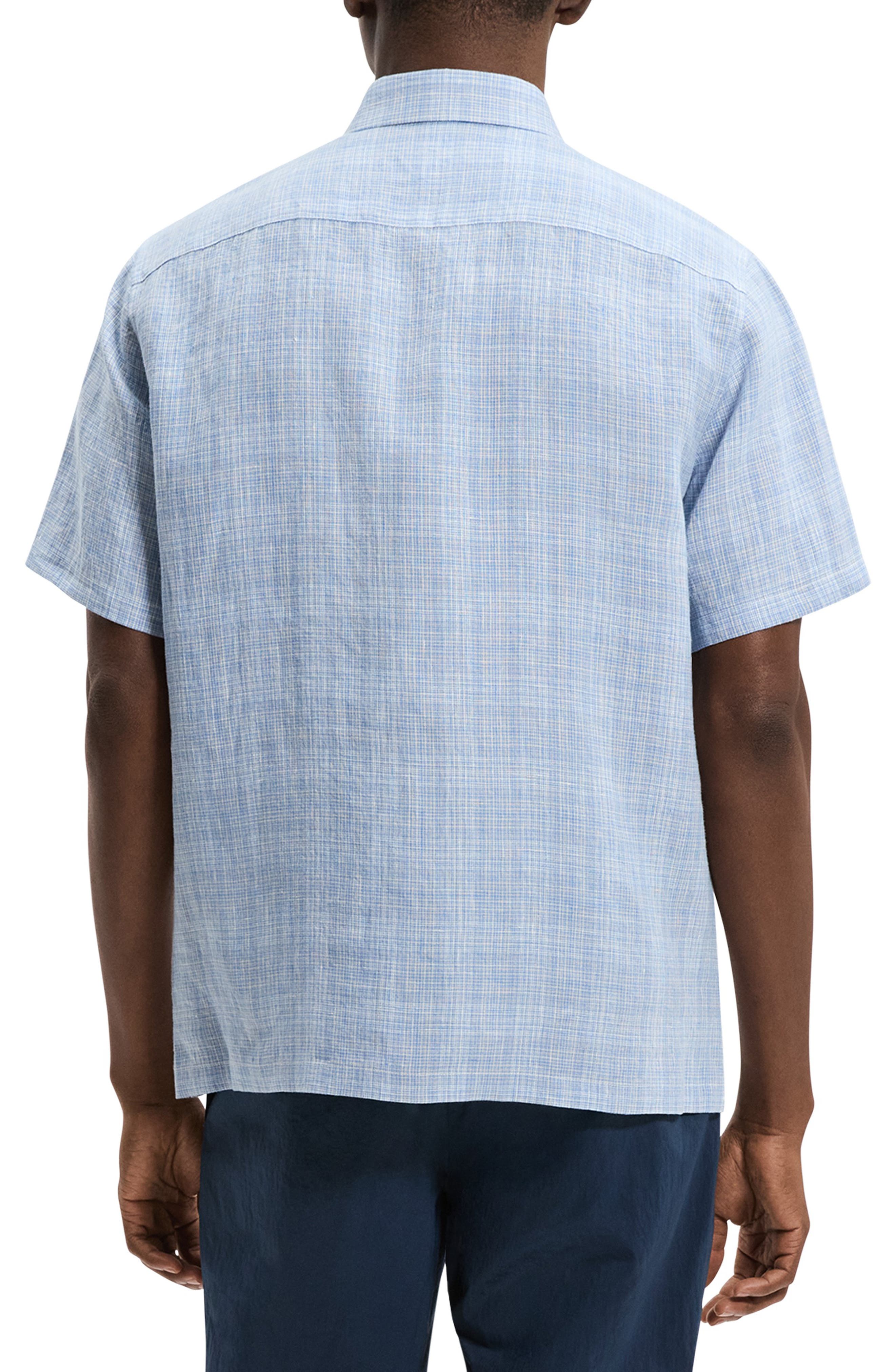 Theory Irving Plaid Short Sleeve Linen Button-Up Shirt (Men ...
