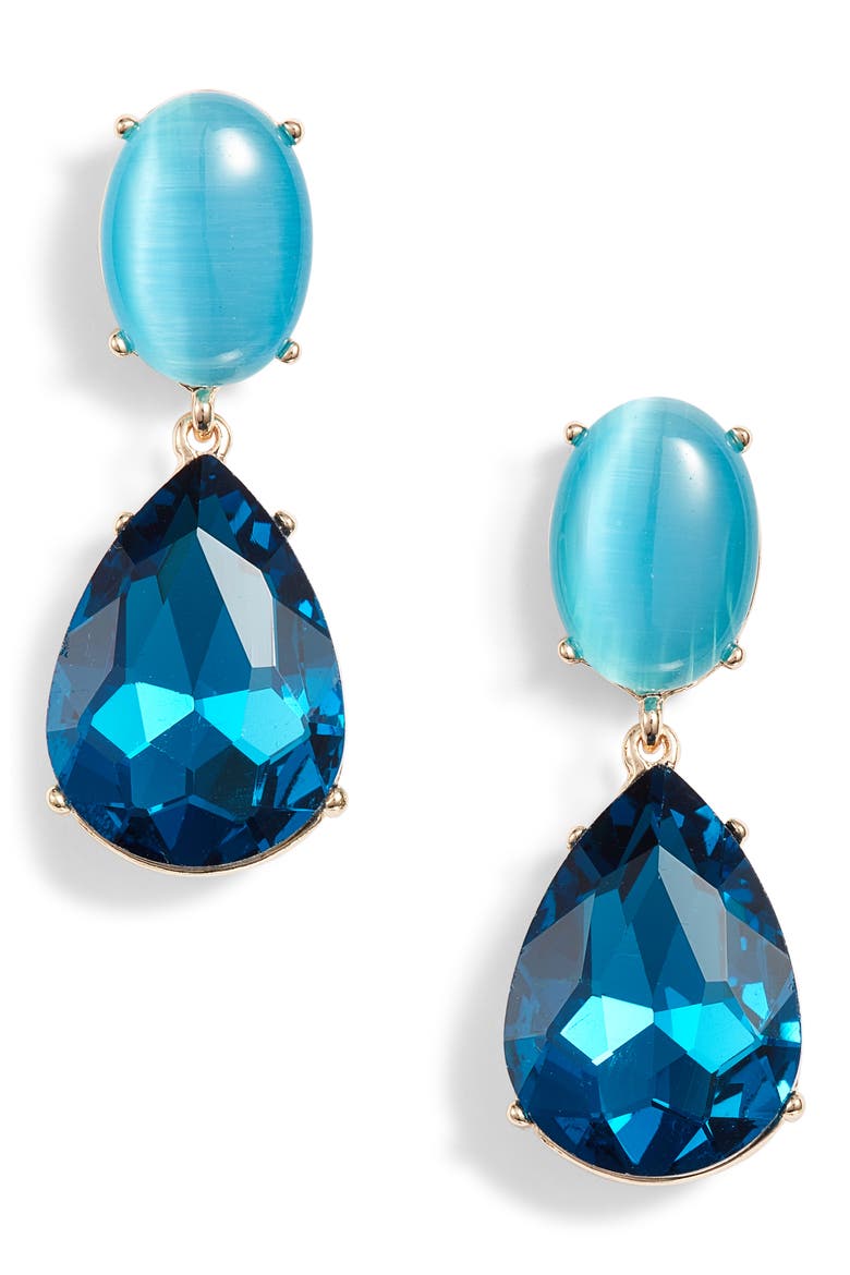 Gemstone Statement Double Drop Earrings, Main, color, BLUE- GOLD