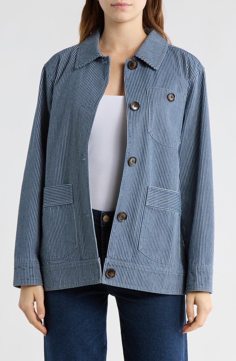 Bernardo Stripe Cotton Jacket, Alternate, color, Dark Navy