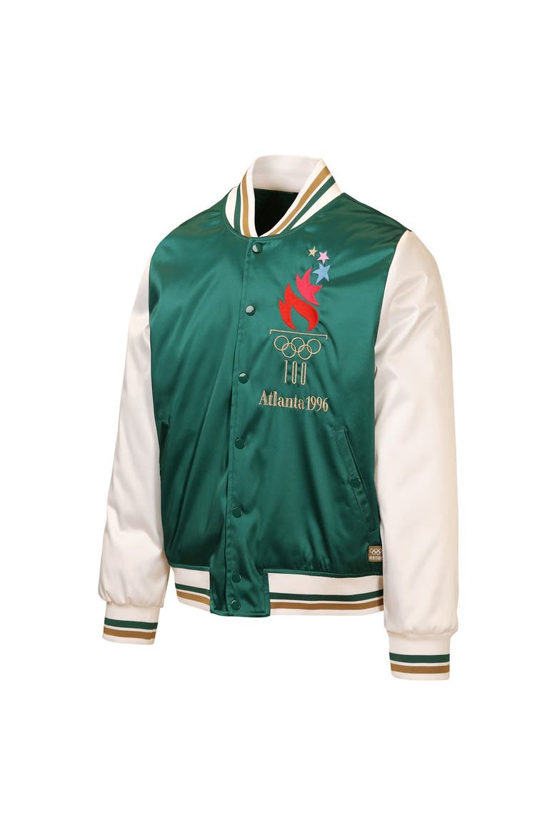Men's Outerstuff Green/Cream Atlanta 1996 Summer Olympics Full-Snap Satin Bomber Jacket, Alternate, color, Green