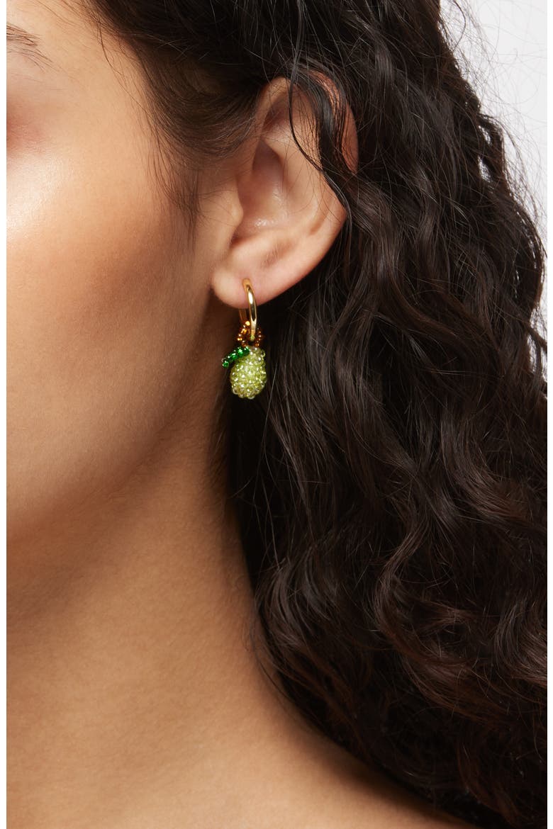Beaded Charm Drop Hoop Earrings, Alternate, color, GREEN / BROWN